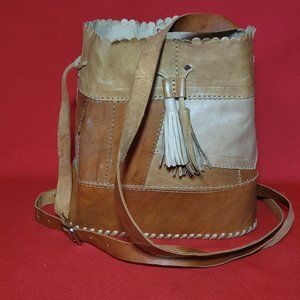Leather Patchwork Shearling Bucket Shoulder Cross Body Bag